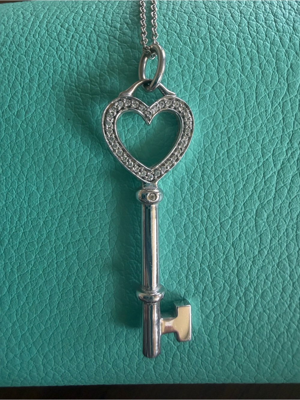 Tiffany & Co. Silver Heart Key Pendant Necklace with Diamonds